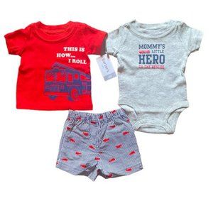 carter´s baby boys´3 piece firetruck/red/ heather.